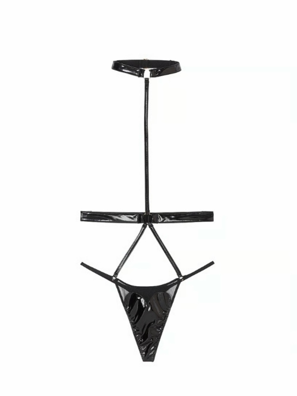 Victoria's Secret Black Size Large Patent Leather Harness Bodysuit